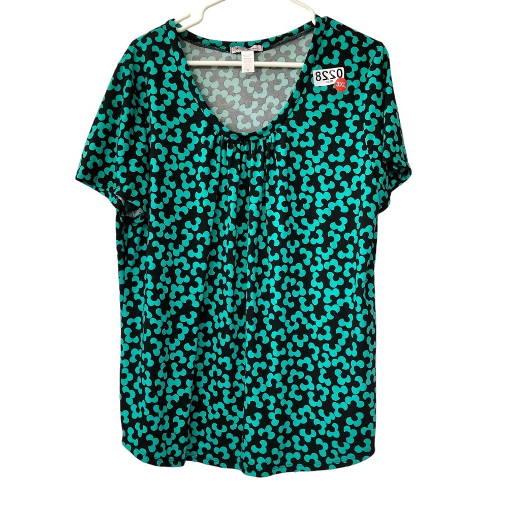 (228) New Mix Pullover Blouse with Short Sleeves, Green on Black (3X)